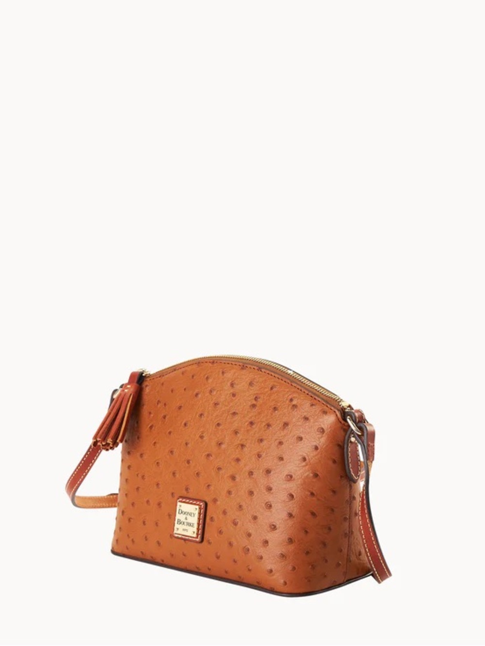 Dooney & Bourke Cognac Ostrich-Embossed Crossbody with Tassel - Picture 2 of 6
